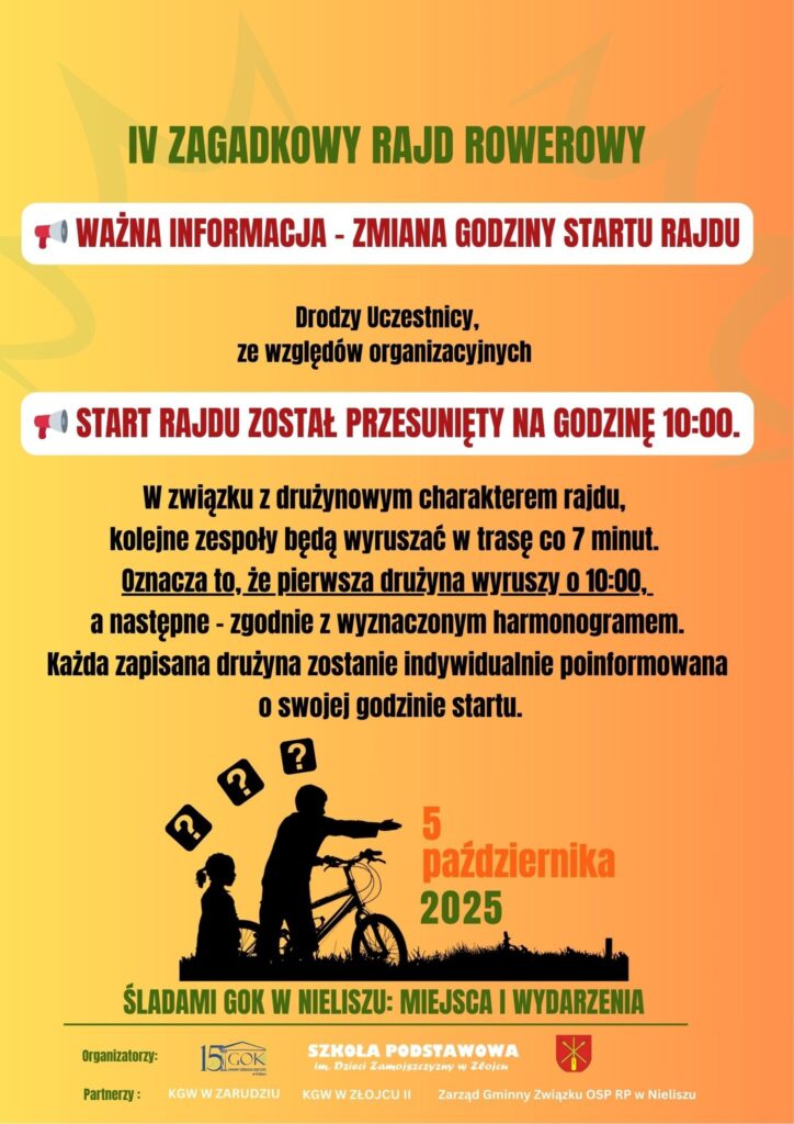 📢🚴‍♀️🚴 Ważna informacja dla uczestników rajdu oraz tych, którzy chcą  jeszcze dołączyć!