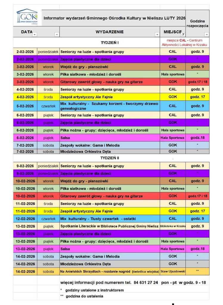 📢 ✅Przedstawiamy plan wydarzeń kulturalno-społecznych na miesiąc LUTY 2026 ✅